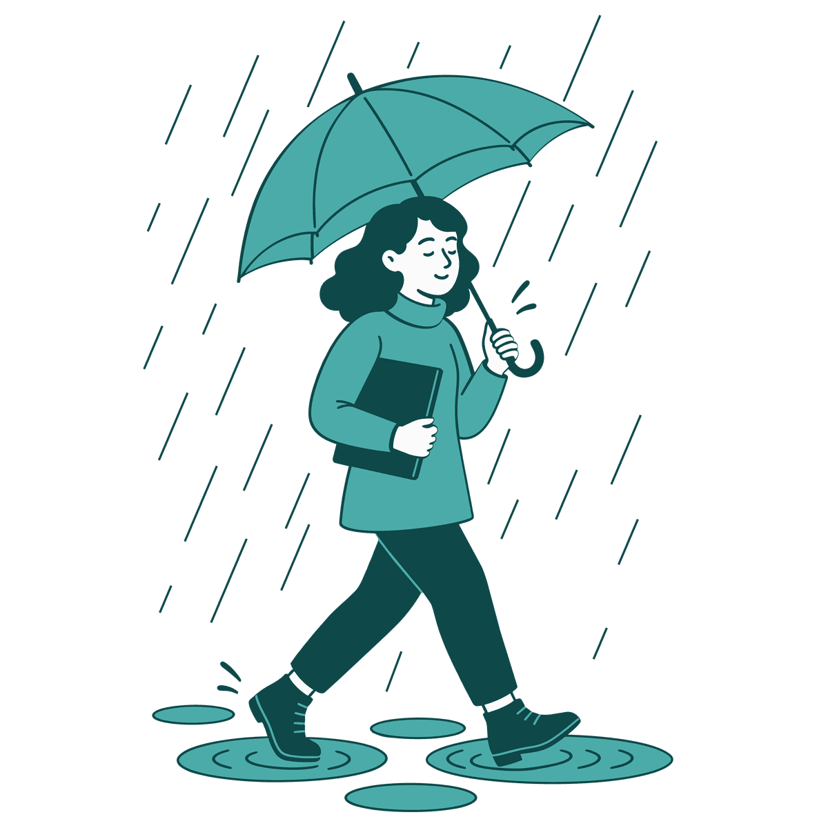 Nova, mascote da NovaTrust, abrindo guarda-chuva sobre uma chuva de tarefas financeiras